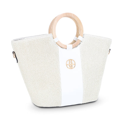 St. Barts Straw Tote with Round Wooden Handles
