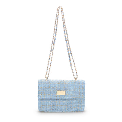 The Tara Tweed Chain Shoulder Bag - Blue