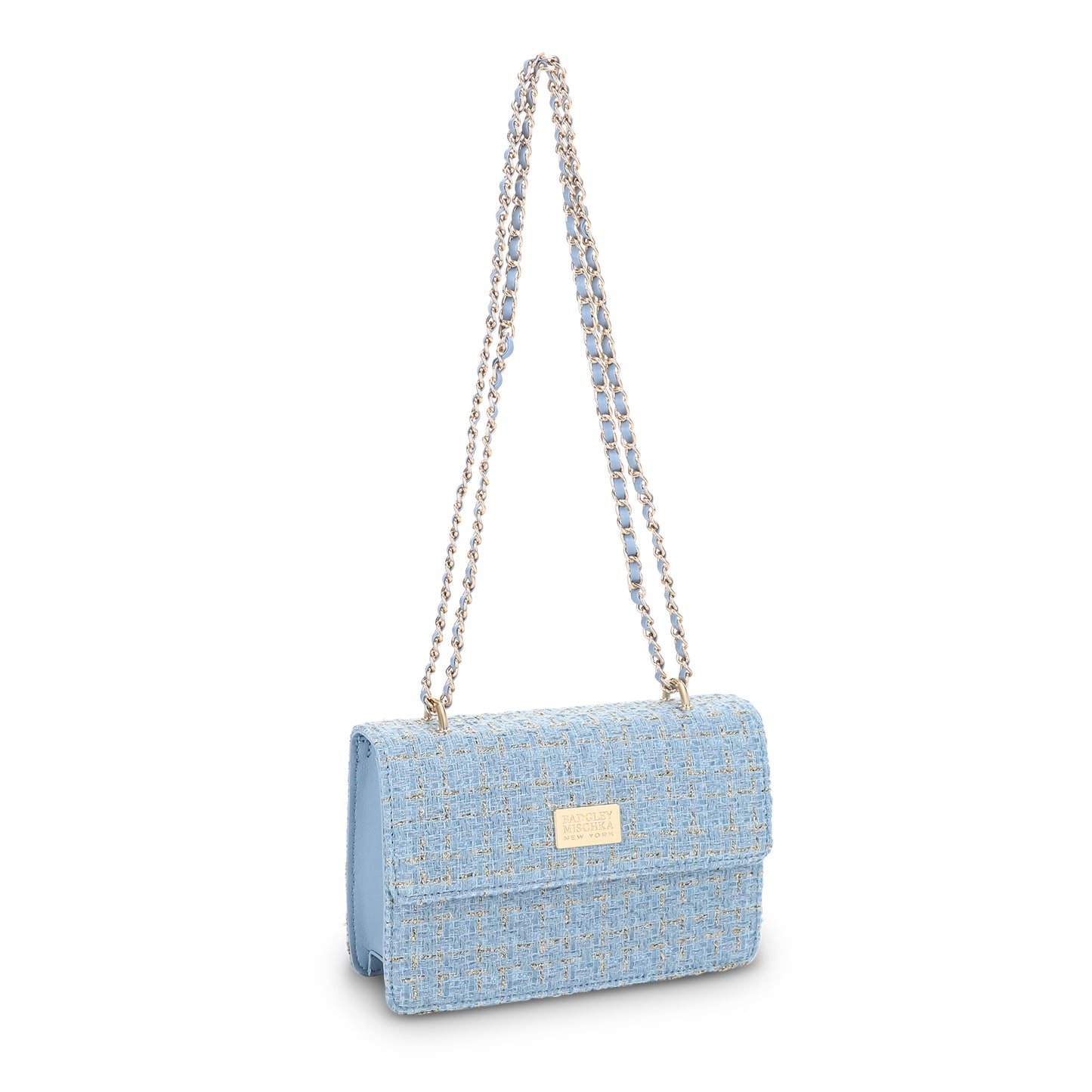 The Tara Tweed Chain Shoulder Bag - Blue