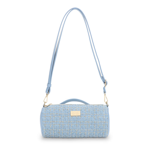 The Tara Tweed Barrel Bag - Blue