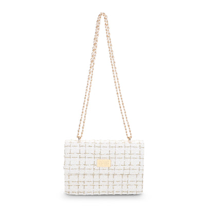 The Tara Tweed Chain Shoulder Bag - White