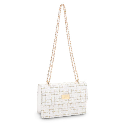 The Tara Tweed Chain Shoulder Bag - White