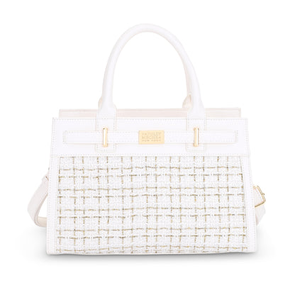 The Tara Tweed Large Satchel - White
