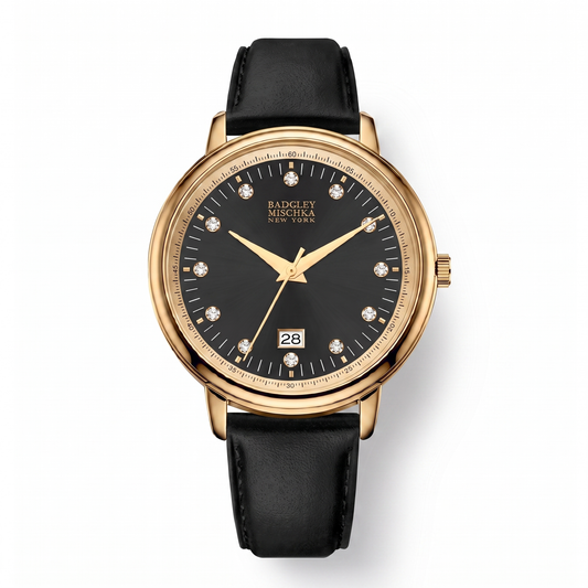 Luxe Modern Heirloom Watch Collection - Gold Black Faux Leather Strap