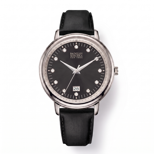 Luxe Modern Heirloom Watch Collection - Silver Black Faux Leather Strap