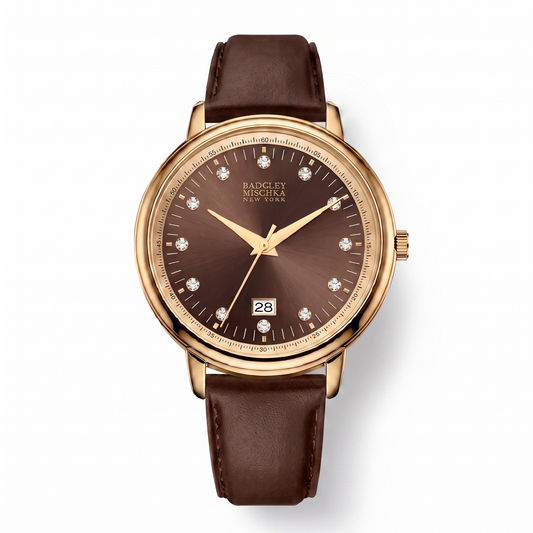 Luxe Modern Heirloom Watch Collection - Gold Dark Brown Faux Leather Strap