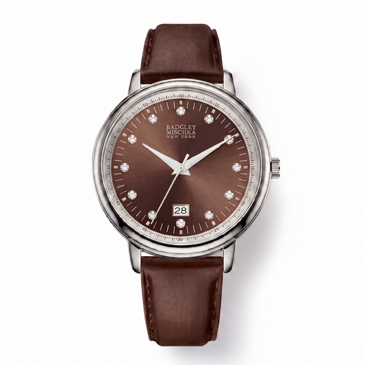Luxe Modern Heirloom Watch Collection - Silver Dark Brown Faux Leather Strap
