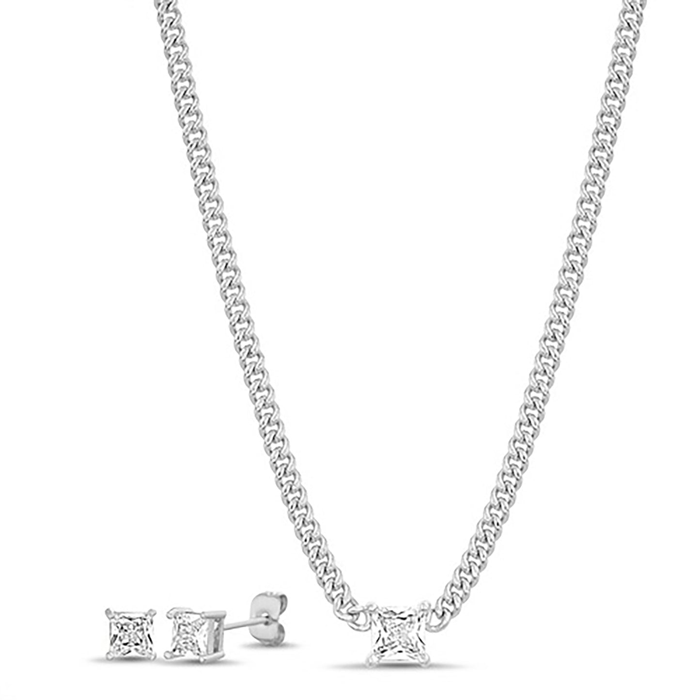 Square Gem Necklace & Stud Earrings Set