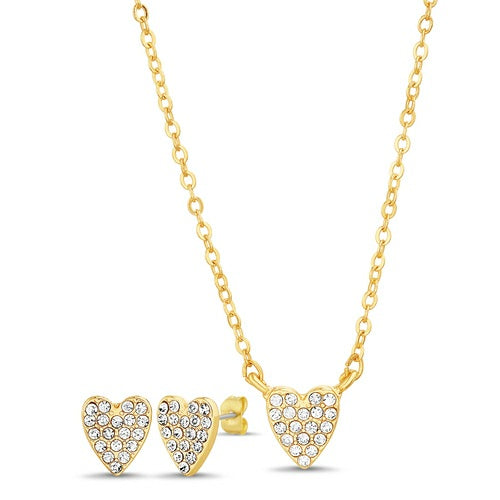 Heart 14mm Cubic Zirconia Pave Necklace & Earrings Set