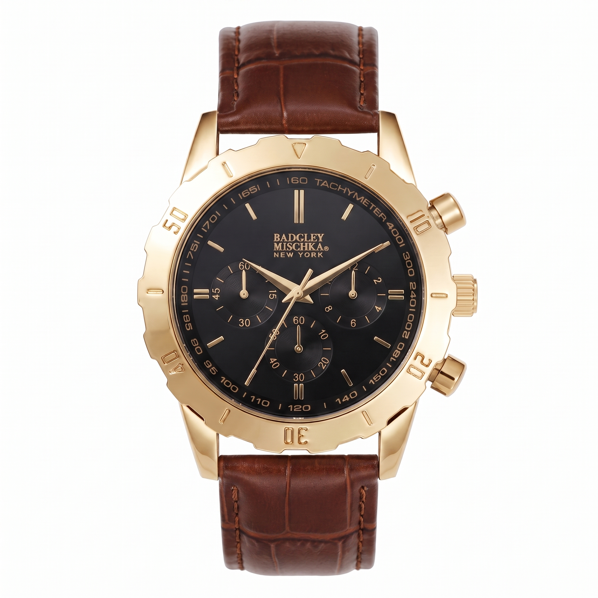 Men's Axis Chronograph Watch - Brown Croc Strap, Black Dial