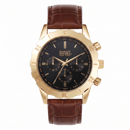 Men's Axis Chronograph Watch - Brown Croc Strap, Black Dial