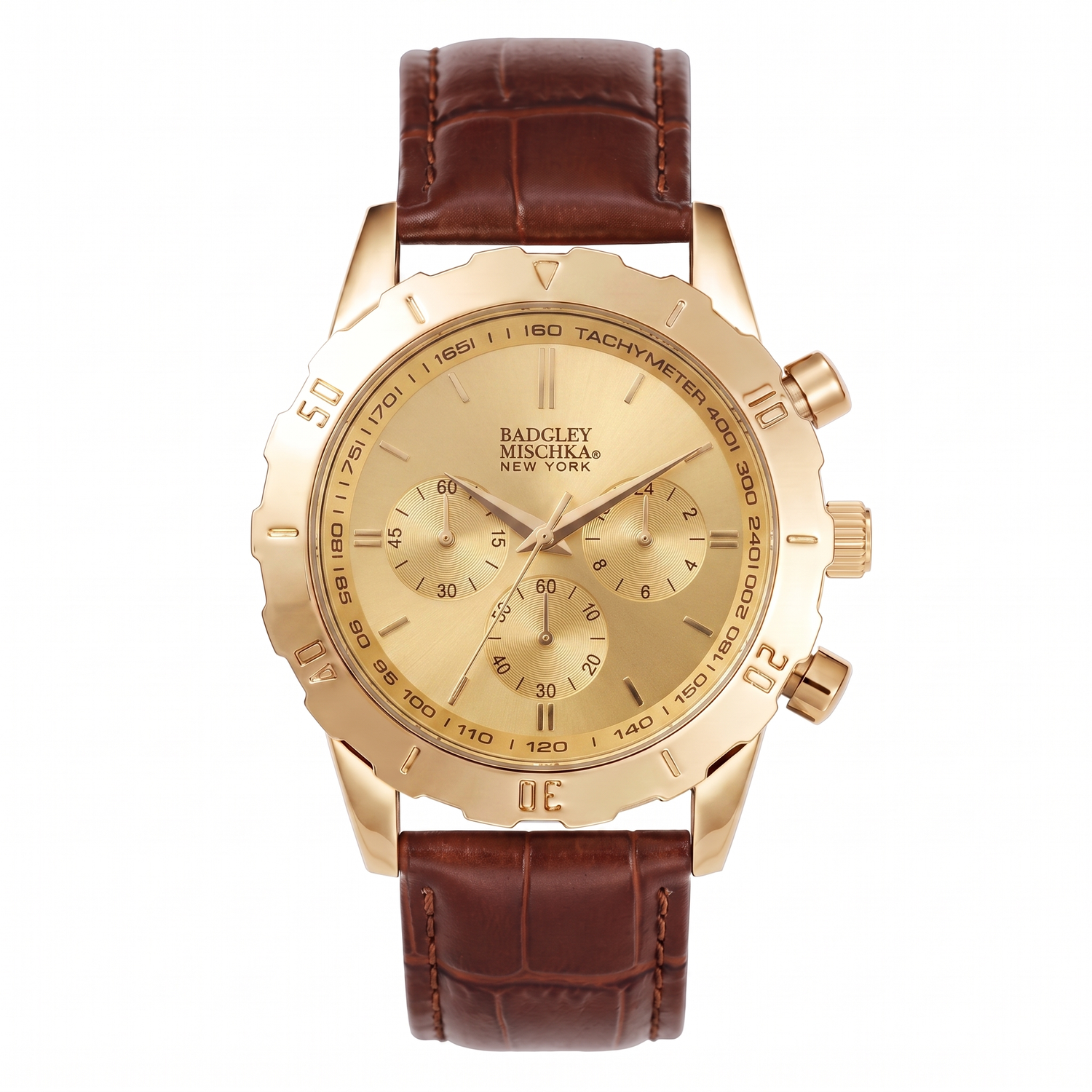 Men's Axis Chronograph Watch - Brown Croc Strap, Gold Dial