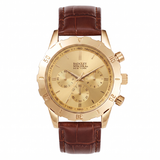 Men's Axis Chronograph Watch - Brown Croc Strap, Gold Dial