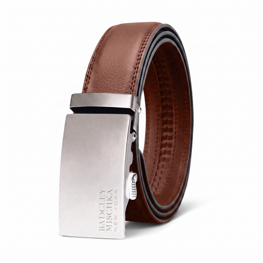 Men's Regular Ratchet Belt - Brown Strap, Silver Buckle