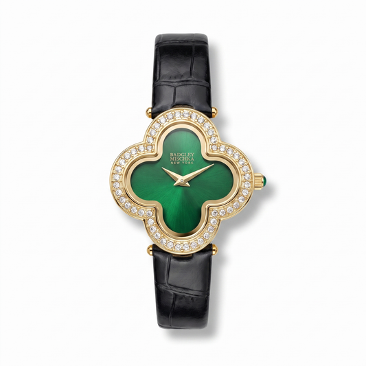 Green Clover Watch with Black Strap