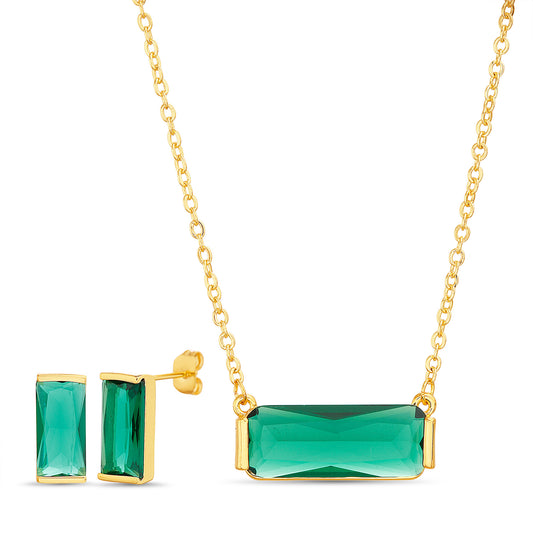 Emerald Pendant Necklace & Stud Earrings Set