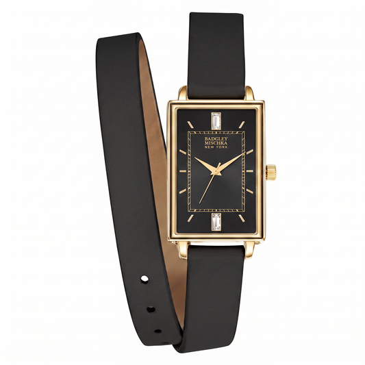 Amelia Double Strap Rectangle Watch - Black