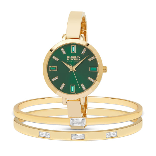 Women's Gold Round Bangle Watch & Bangle Set