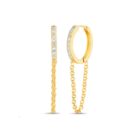 Click Top CZ Hoop Chain Earrings