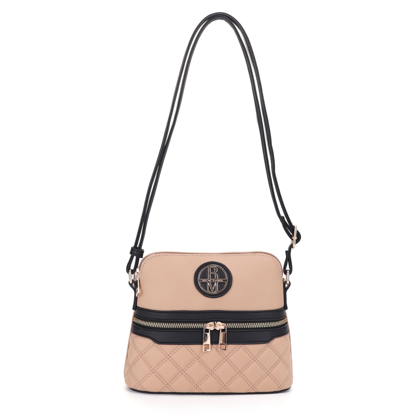 Nylon Double Diamond Quilted Crossbody Front Zip with Vegan Leather Trim