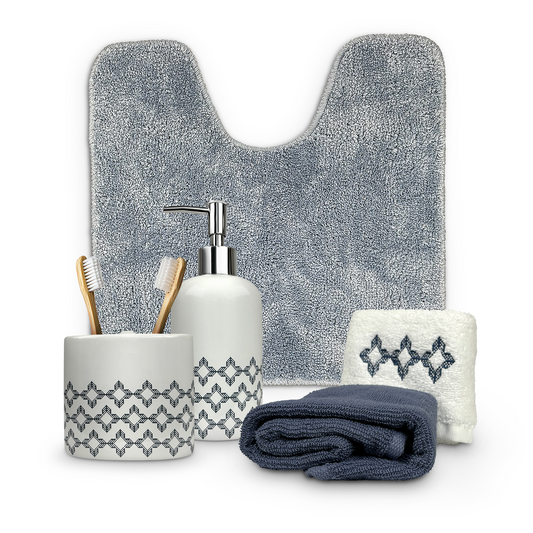 5pc Bathroom Accessory Box Set - Blue