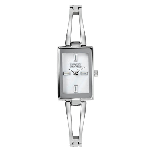 Silver Rectangle Women Watches with Mother-of-Pearl Dial