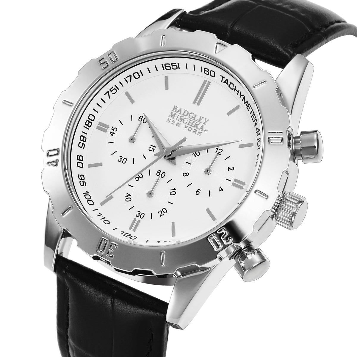 Men's Round Chronological Watch with Genuine Leather Strap