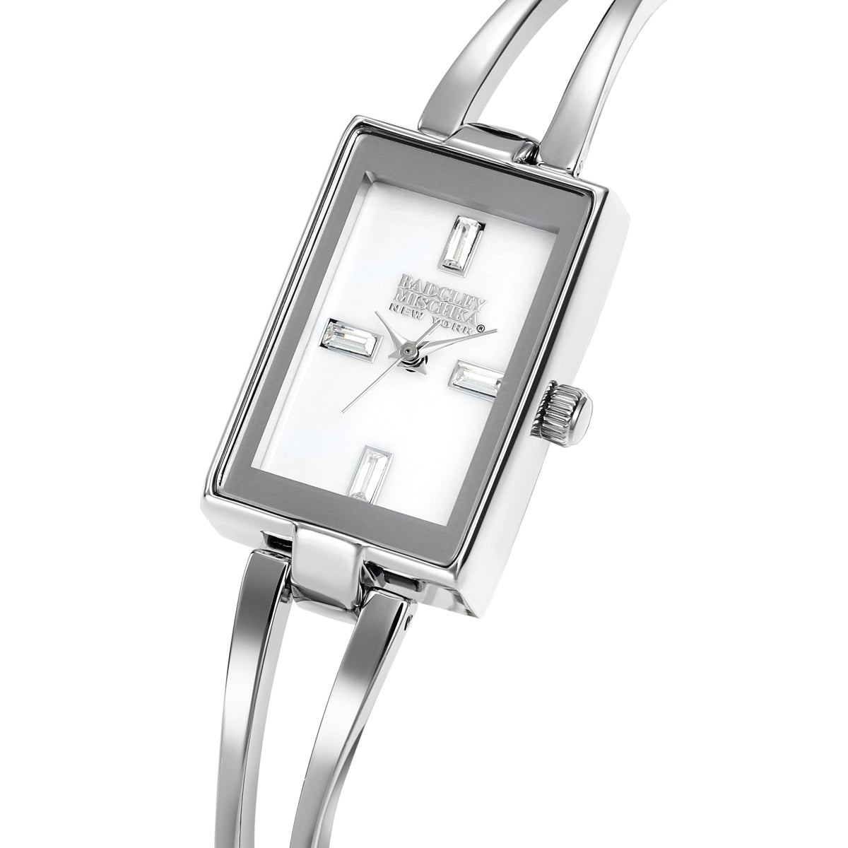 Silver Rectangle Women Watches with Mother-of-Pearl Dial