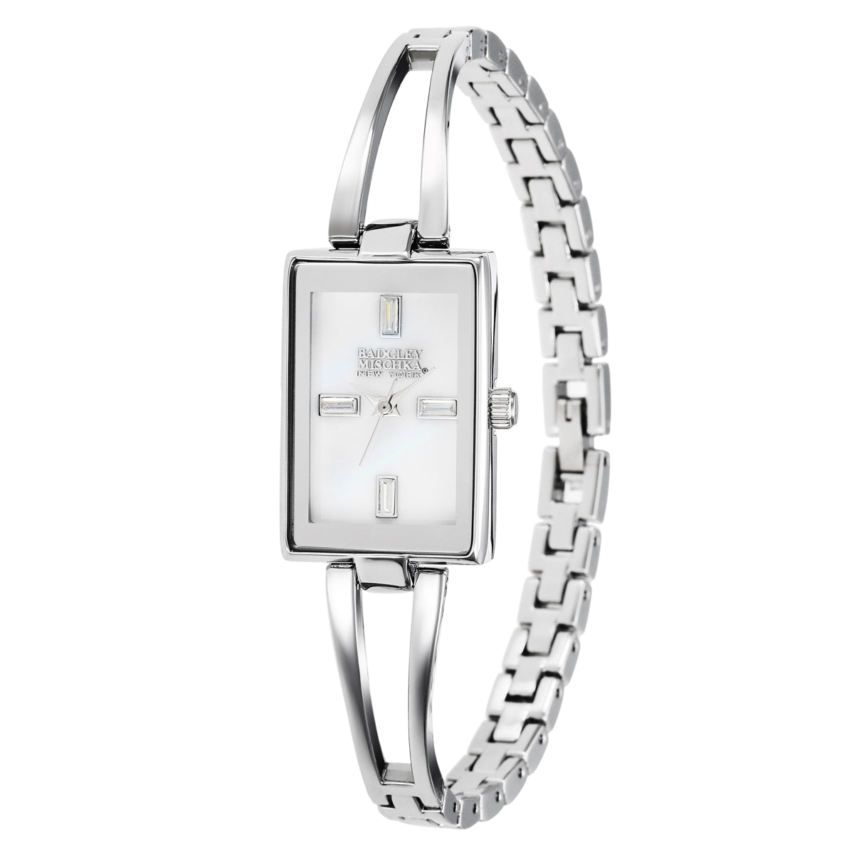 Silver Rectangle Women Watches with Mother-of-Pearl Dial