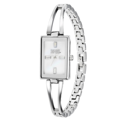 Silver Rectangle Women Watches with Mother-of-Pearl Dial