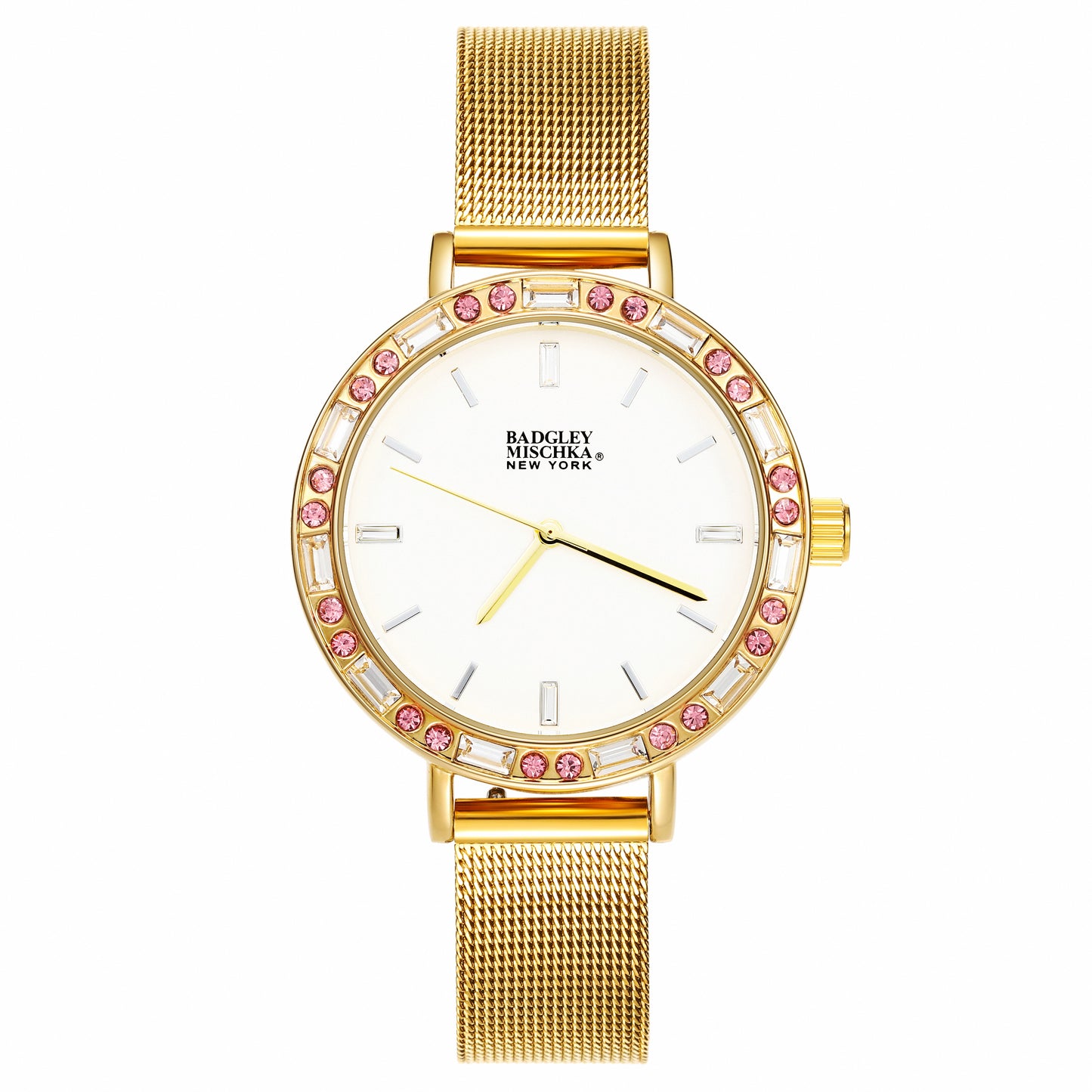 Women's Gold Round Watch with Multi-Color Bezel and Mesh Band