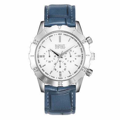 Men's Round Chronological Watch with Blue Croc Vegan Leather Strap