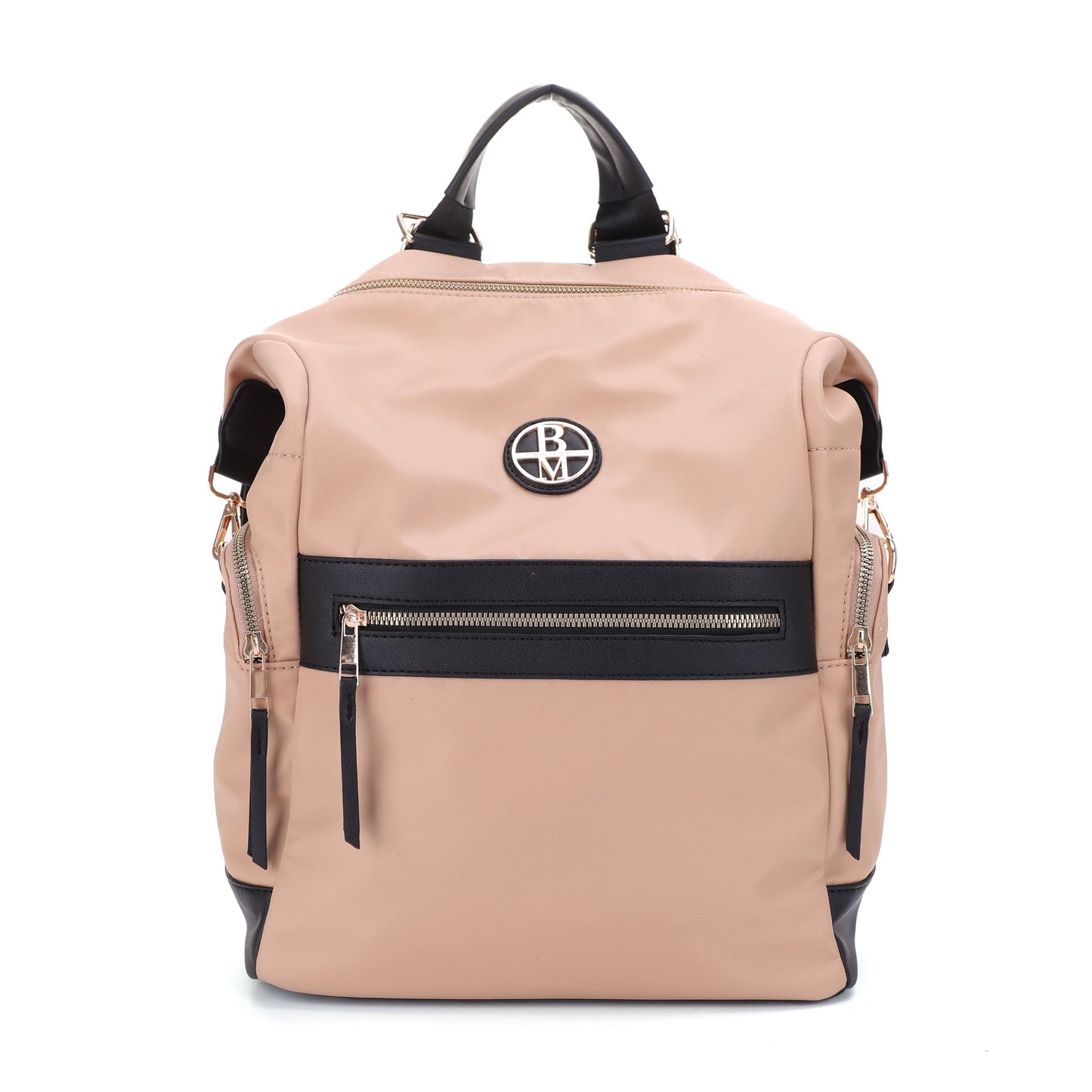 Solid Nylon Backpack with Vegan Leather Trim