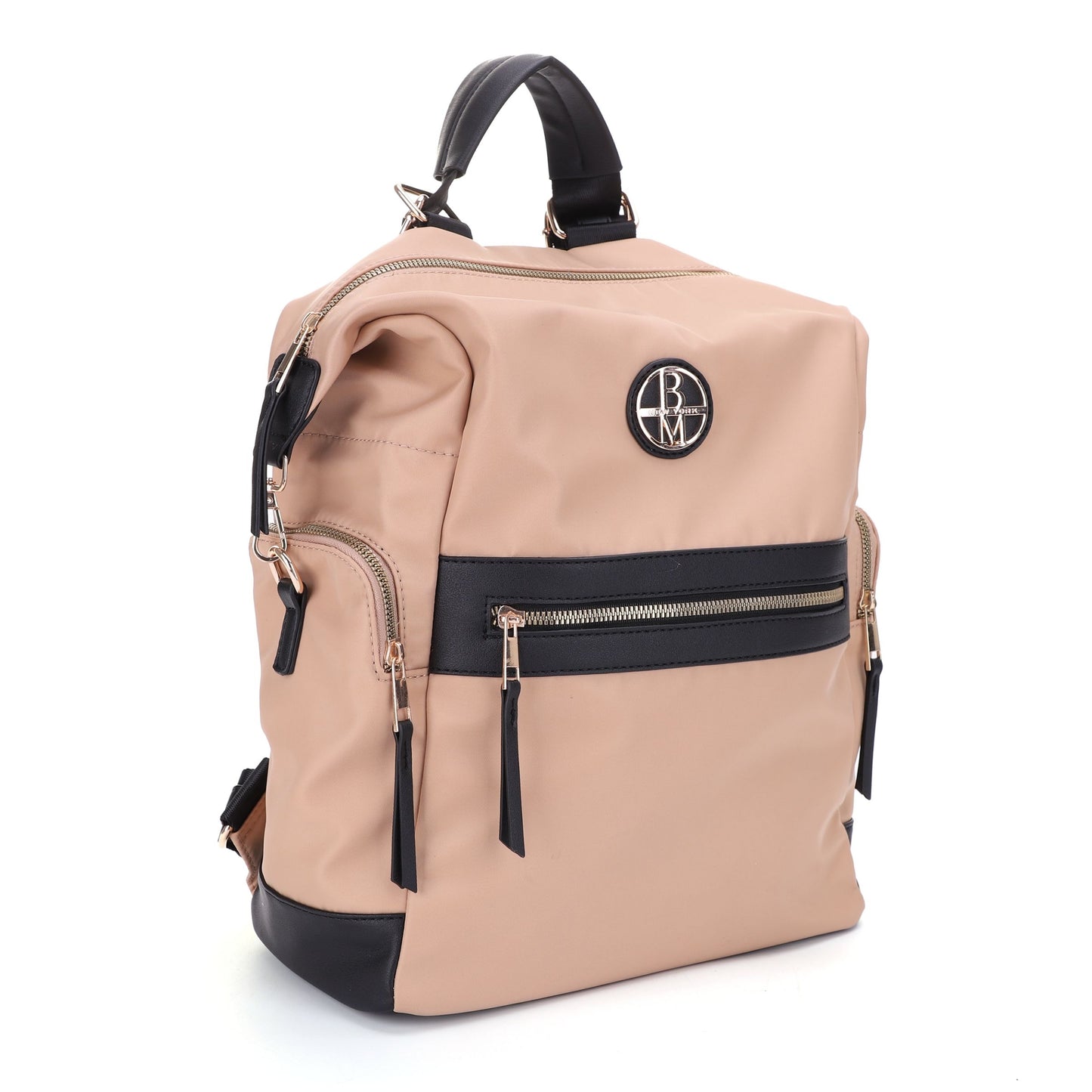 Solid Nylon Backpack with Vegan Leather Trim