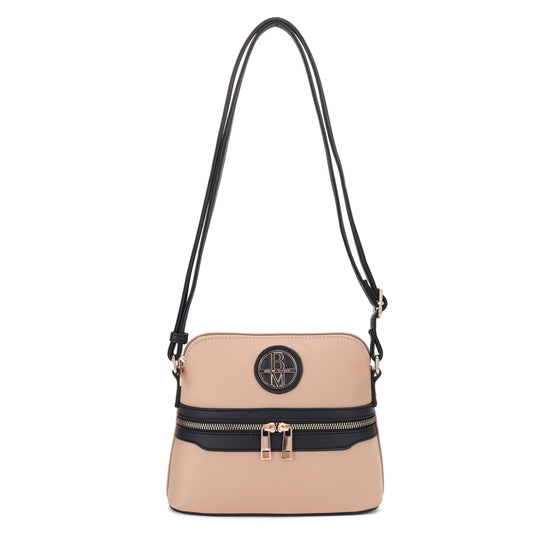 Solid Nylon Crossbody Front Zip with Vegan Leather Trim