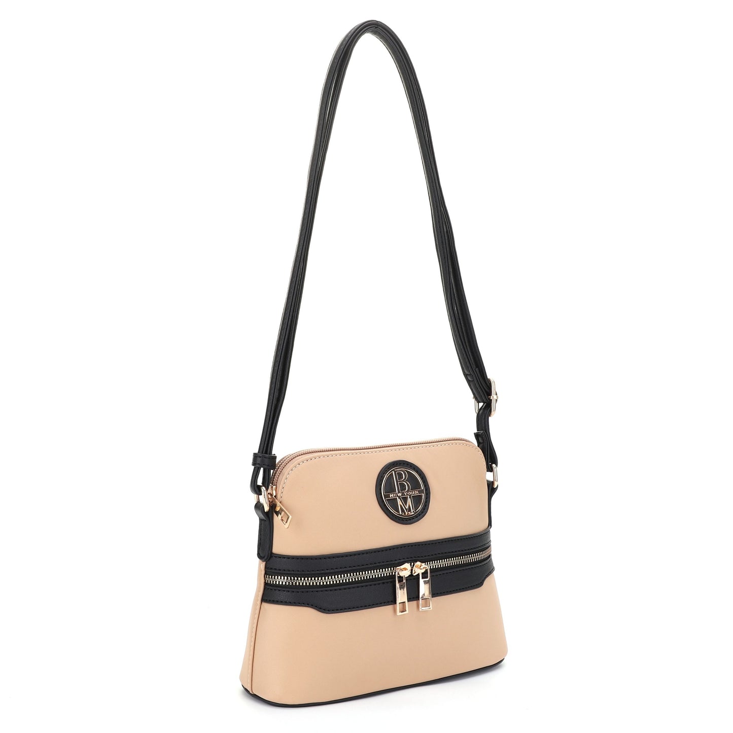 Solid Nylon Crossbody Front Zip with Vegan Leather Trim