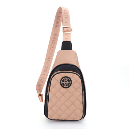 Nylon Double Diamond Quilted Sling Bag with Vegan Leather Trim