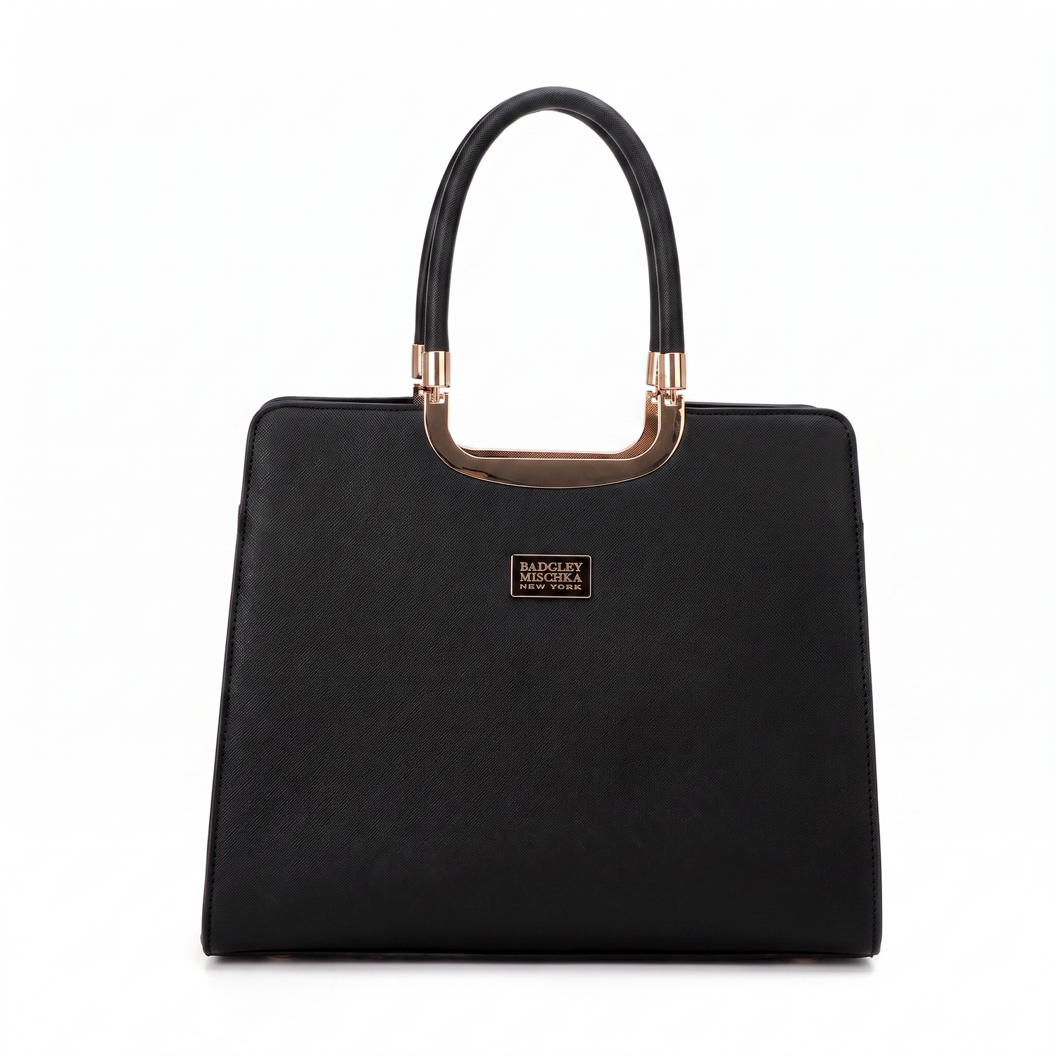 Louise Saffiano Large Satchel - Black, front