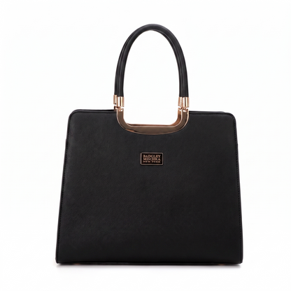 Louise Saffiano Large Satchel - Black, front
