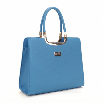 Louise Saffiano Large Satchel - Blue, side