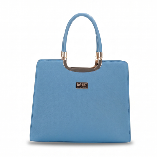 Louise Saffiano Large Satchel - Blue, front