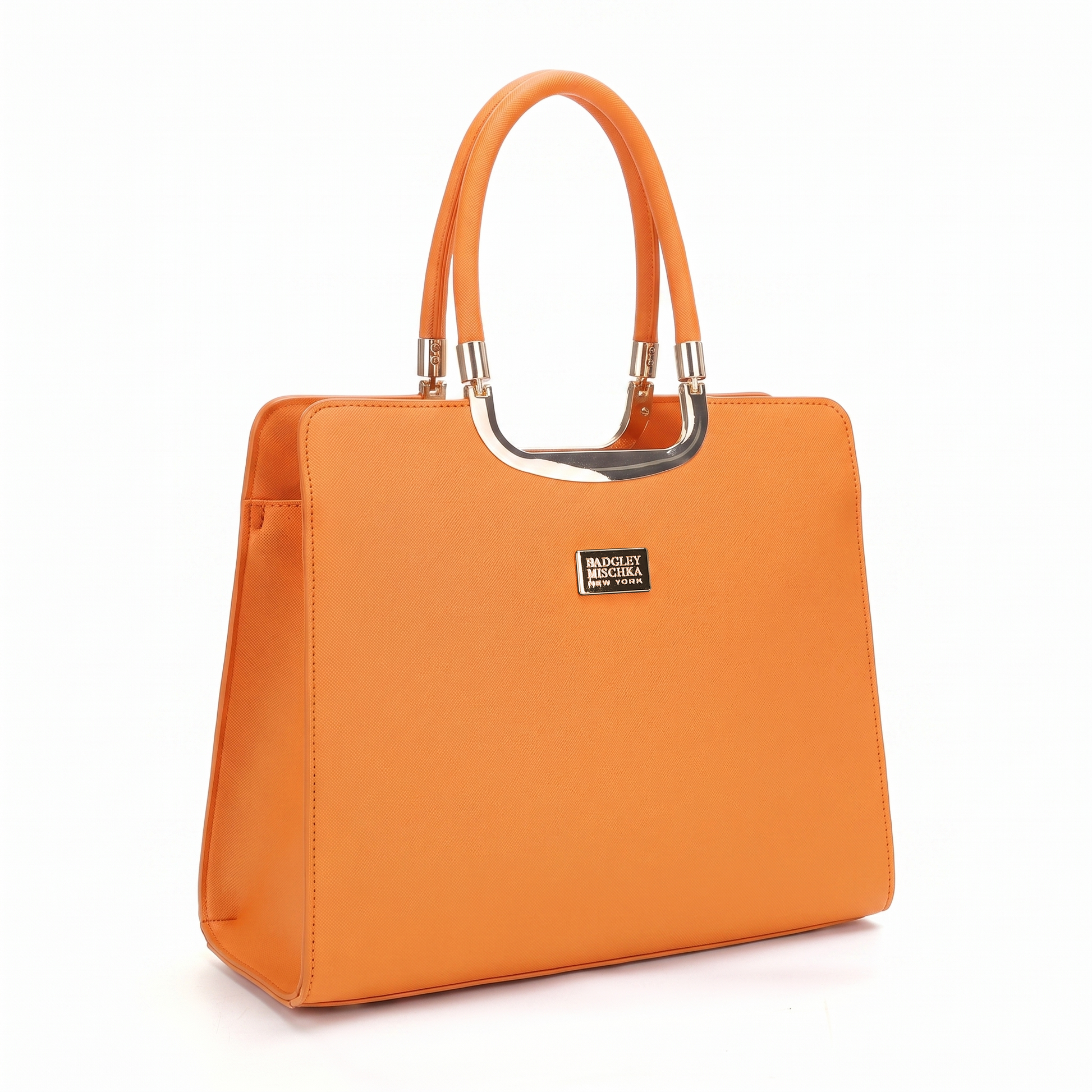 Louise Saffiano Large Satchel - Orange, side