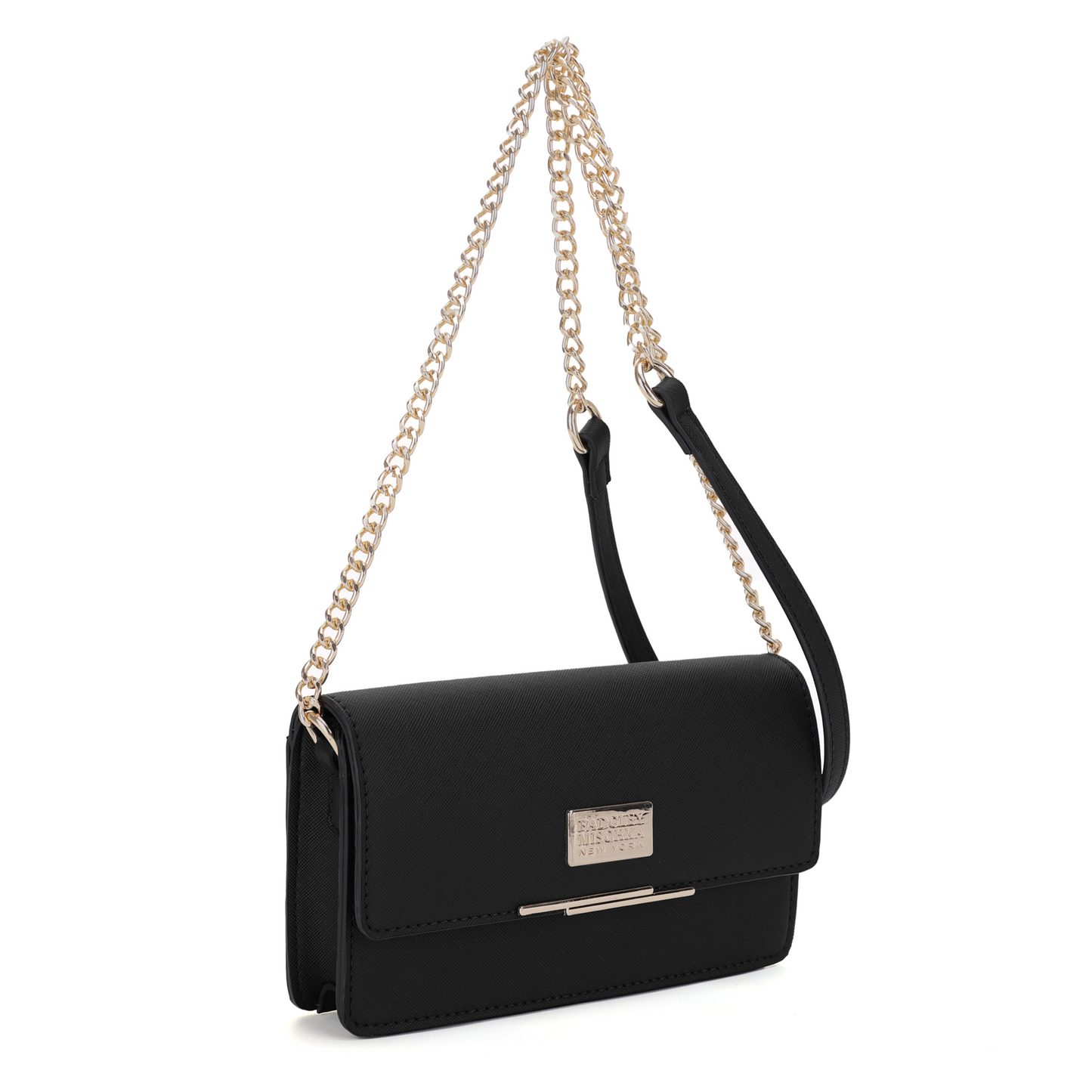 Louise Saffiano Clutch/Chain Shoulder Bag - Black, side