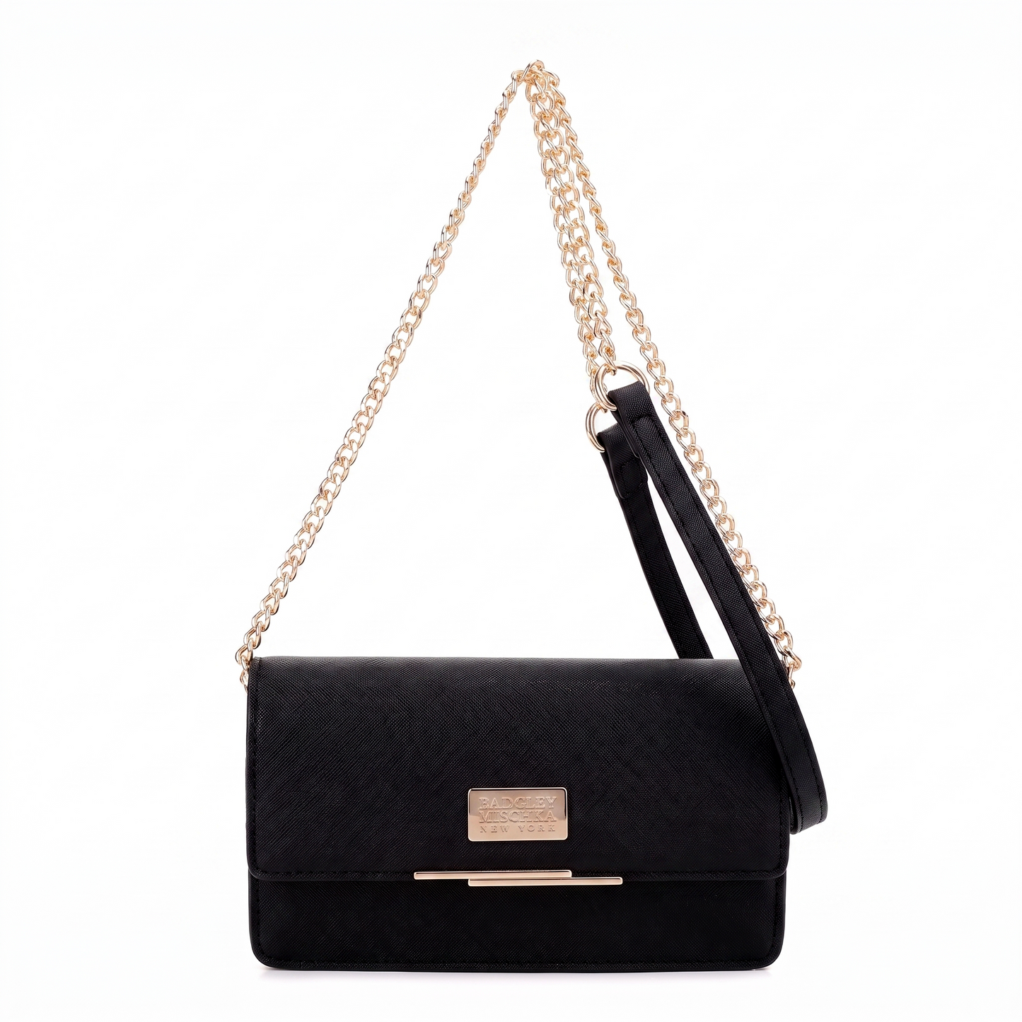 Louise Saffiano Clutch/Chain Shoulder Bag - Black, front