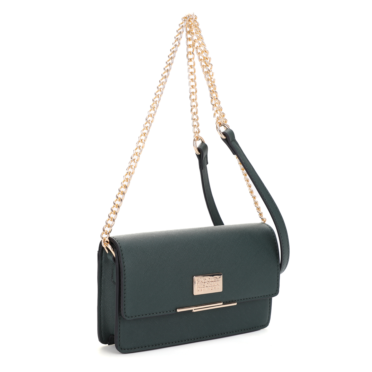 Louise Saffiano Clutch/Chain Shoulder Bag - Green, side