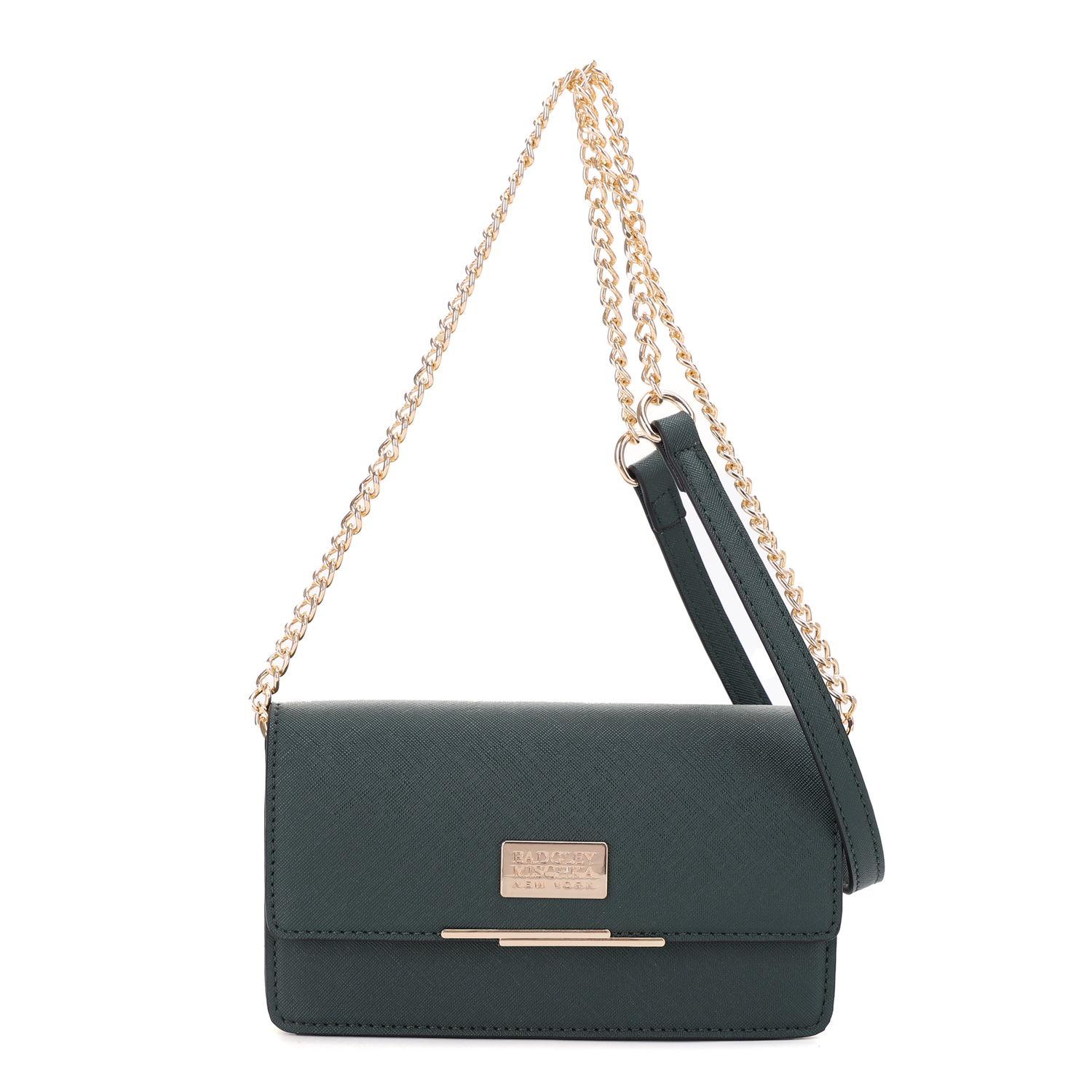 Louise Saffiano Clutch/Chain Shoulder Bag - Green, front