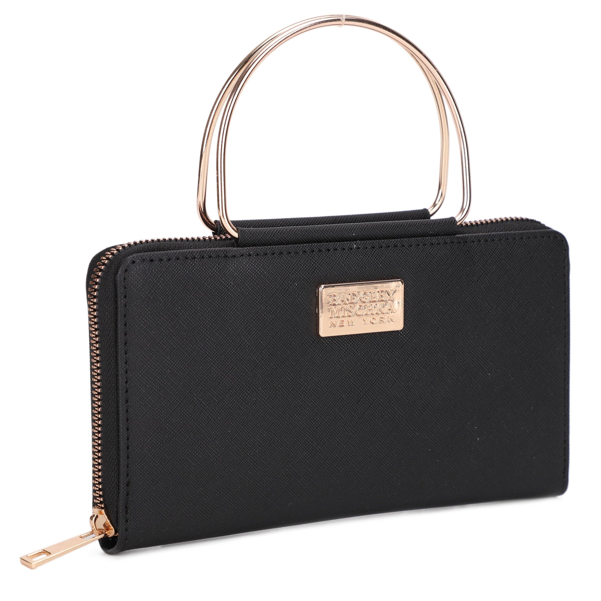 Louise Saffiano Wallet With Metal Handle - Black, side