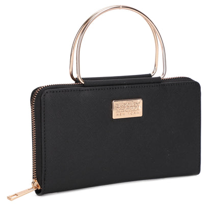 Louise Saffiano Wallet With Metal Handle - Black, side