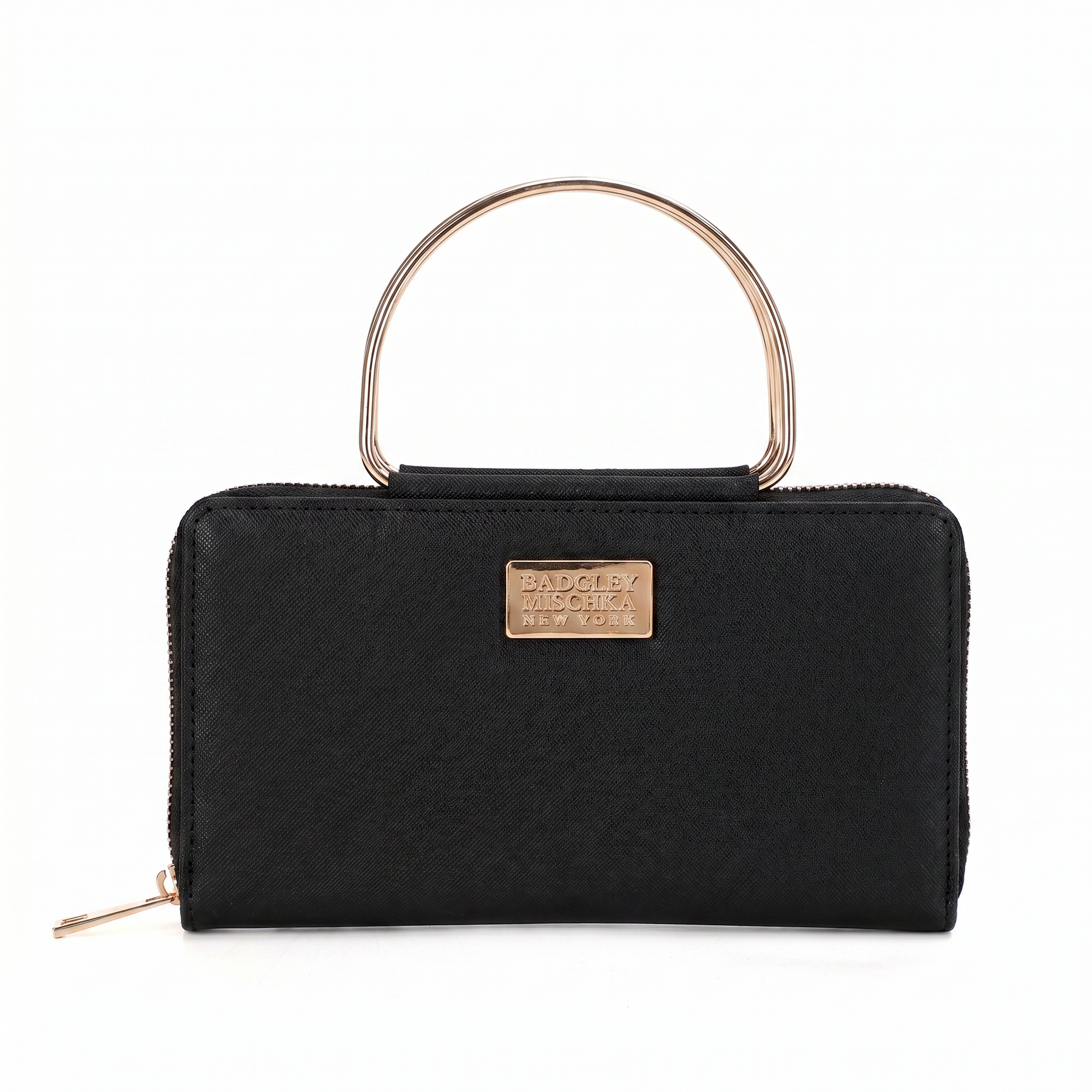 Louise Saffiano Wallet With Metal Handle - Black, front