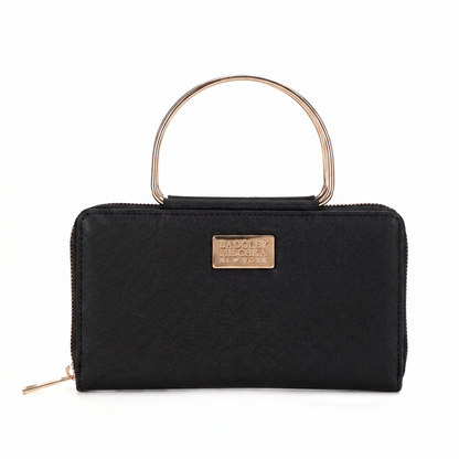 Louise Saffiano Wallet With Metal Handle - Black, front